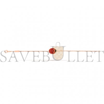 VAN CLEEF ARPELS LUCKY SPRING BRACELET, CLOSED WINGS LADYBUG - ROSE GOLD, CARNELIAN, ONYX  VCARP7R000